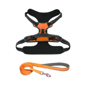 Saway Pet Store Premium Orange Dog Chest Harness and Matching Leash Set with Reflective Straps and Breathable Mesh