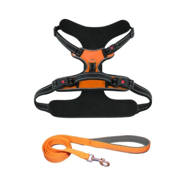 Saway Pet Store Premium Orange Dog Chest Harness and Matching Leash Set with Reflective Straps and Breathable Mesh